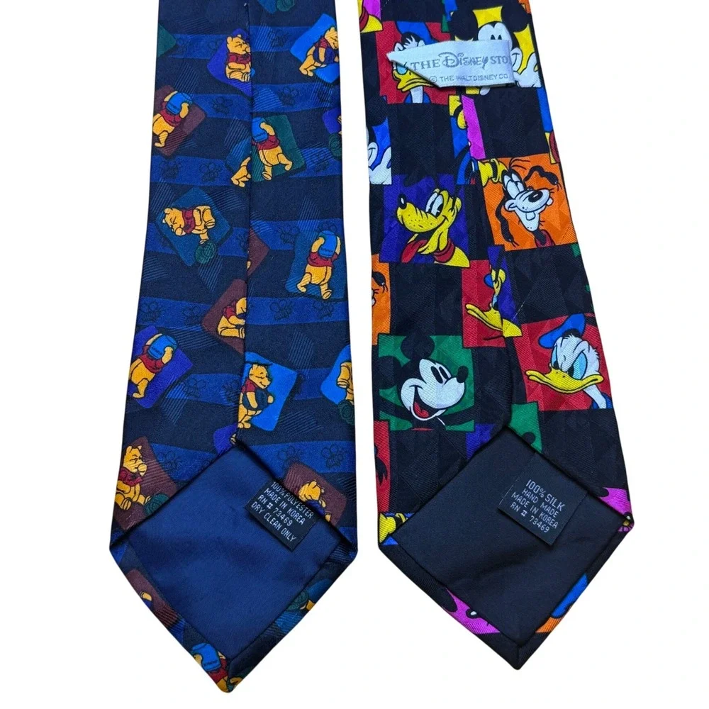 Disney Store Neck Ties Winnie the Pooh &‎ Mickey Mouse/Donald Duck 90 Vtg Bundle